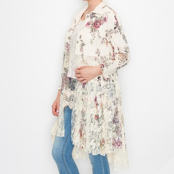 new ORIGAMI CARDIGAN SWEATER duster floral lace bohemian western vintage SM-3X - Picture 3 of 6